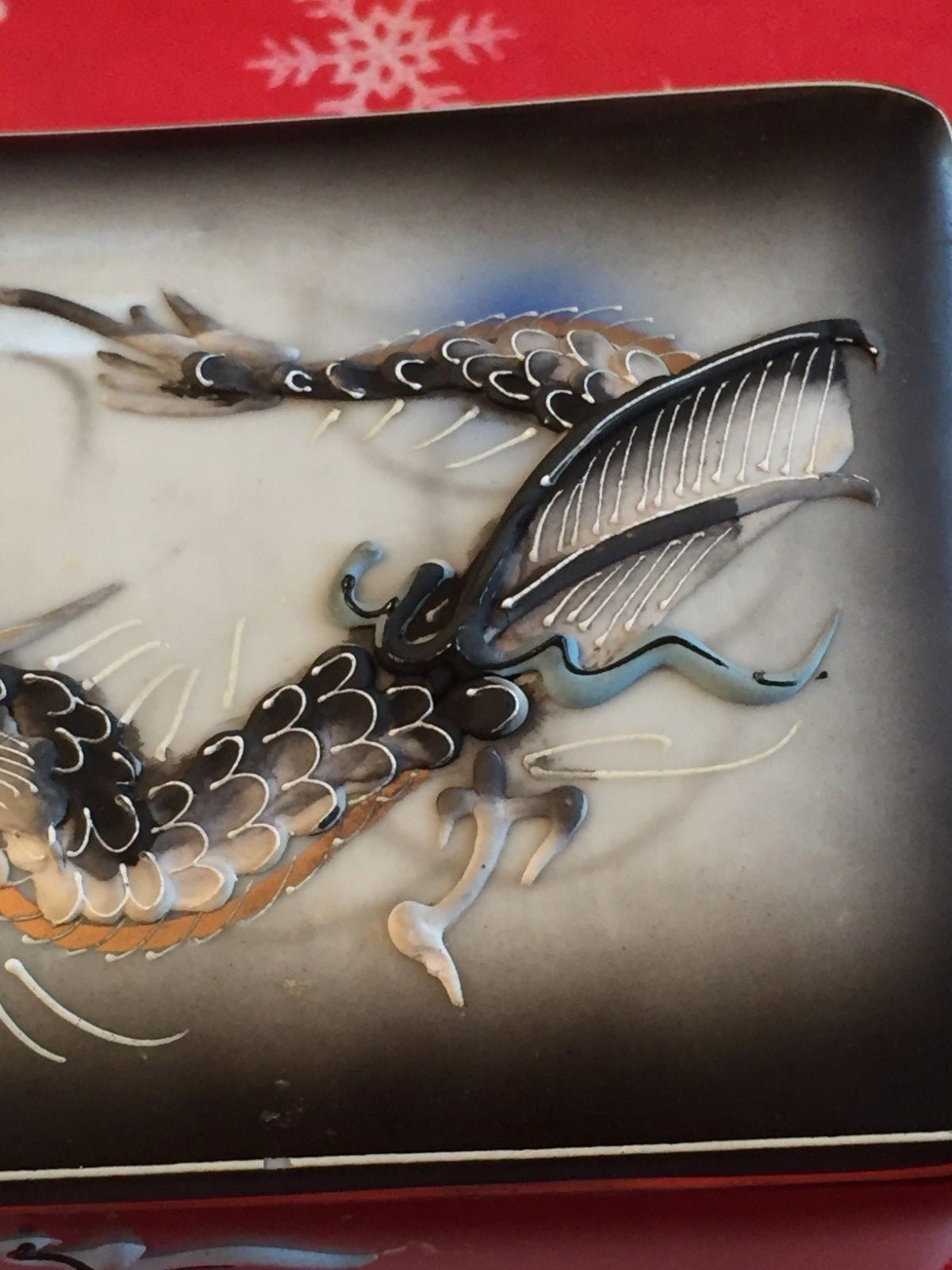 Vintage Porcelain Chinese Flying Dragon Trinket Box PCDG Japan Jewelry Box NICE