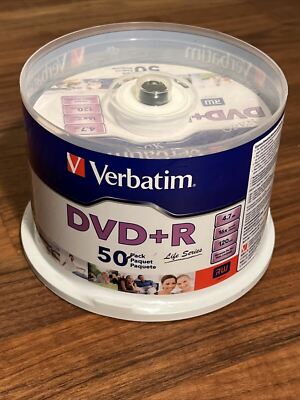 50 Pack Verbatim Color DVD+R (RW) Life Series 4.7 Gbs 16x Speed 120 Minutes New