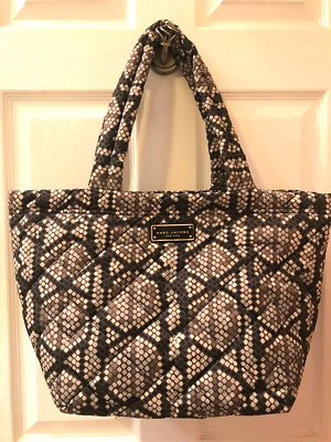 NWT Marc Jacobs Quilted Nylon Medium Tote Shoulder Bag Grey Snake Geometric
