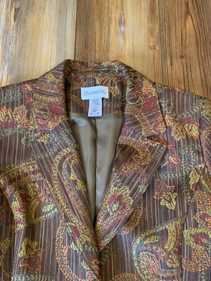 Vintage Chadwick s Women s Petite Brown Floral Two Button Down Blazer Jacket 12P