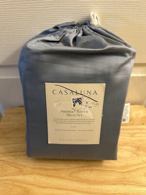 New Casaluna Supima Cotton Sateen Deep Sky Blue Full Sheet Set