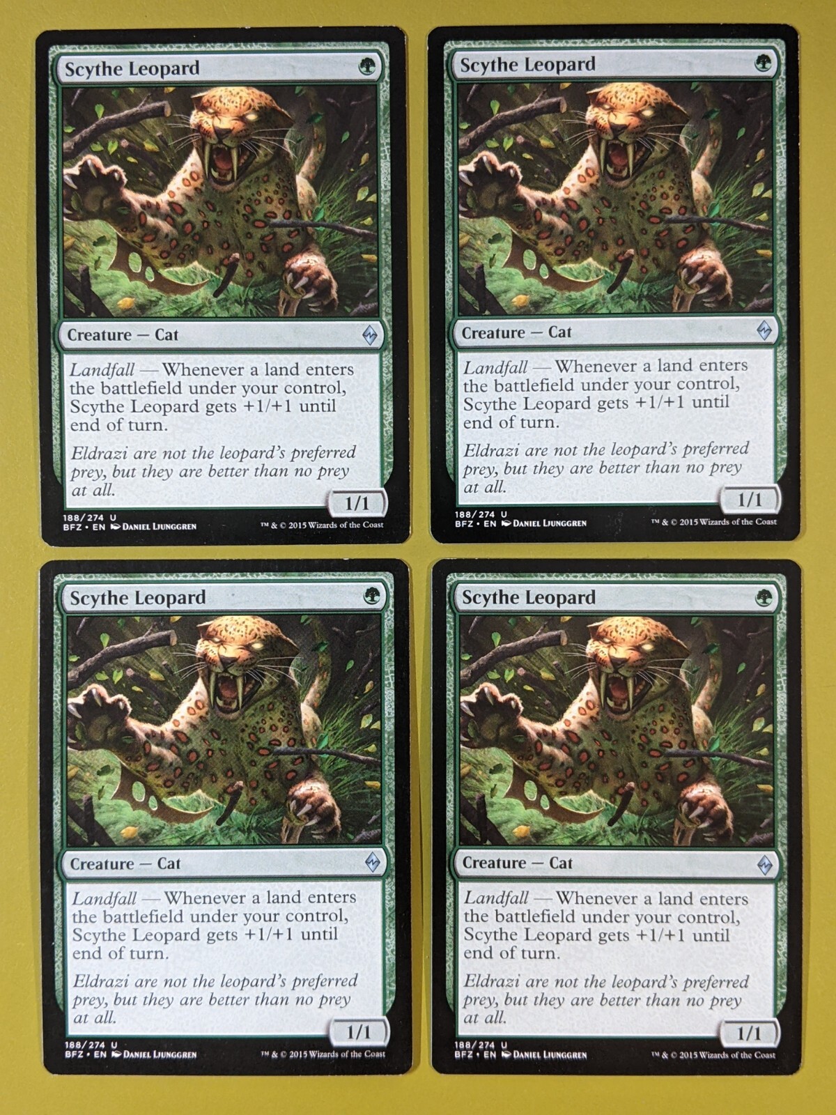 Scythe Leopard 4x FOIL BFZ MTG Battle for Zendikar Uncommon MINT green Scythe Leopard 4x FOIL BFZ MTG Battle for Zendikar Uncommon MINT green