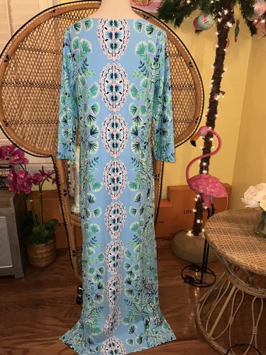 Pre-owned Lilly Pulitzer Seralina Maxi Frenchie Blue Mosaic Shells $298 Size L,xl In Multicolor