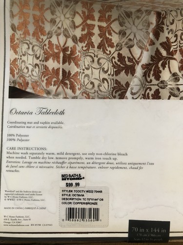 $100 LUXURY WATERFORD LINENS TABLECLOTH 70x144” For 12 To 16 People High Quality