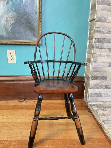 Antique Colonial Windsor Wooden child baby Doll chair display Furniture 24” high