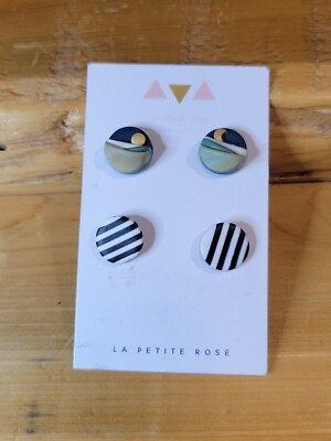 2 Pairs NWT La Petite Rose Polymer Clay Earrings Handmade Costume Jewelry