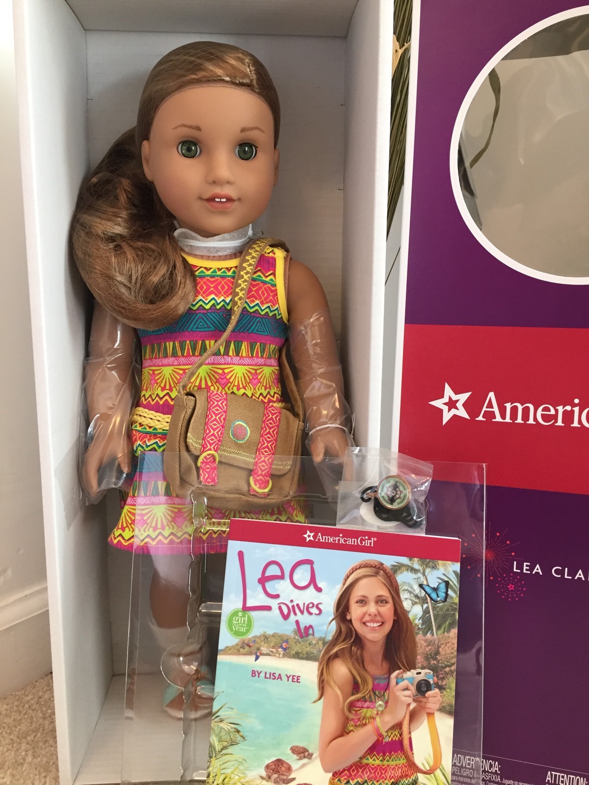 American Girl Lea Clark Doll New Book Messenger Bag Compass Necklace