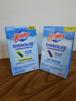 2 Boxes Windex Dissolve Concentrate MultiSurface & One Glass Refill Pods 2 Pack 