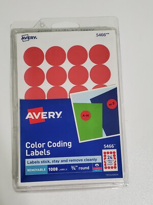 Avery 5466 Color Coding Removable Labels, 1008 Per pack, 0.75'' Round, Red