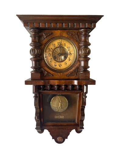 Antique F.M.S. Wall Clock German MAUTHE Unique Pendulum Walnut Case WORKING Rare