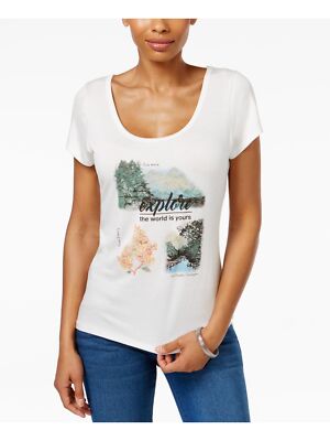 

JAMIE - LAYLA Женский топ цвета слоновой кости с принтом Explore с коротким рукавом и круглым вырезом, Цвет слоновой кости