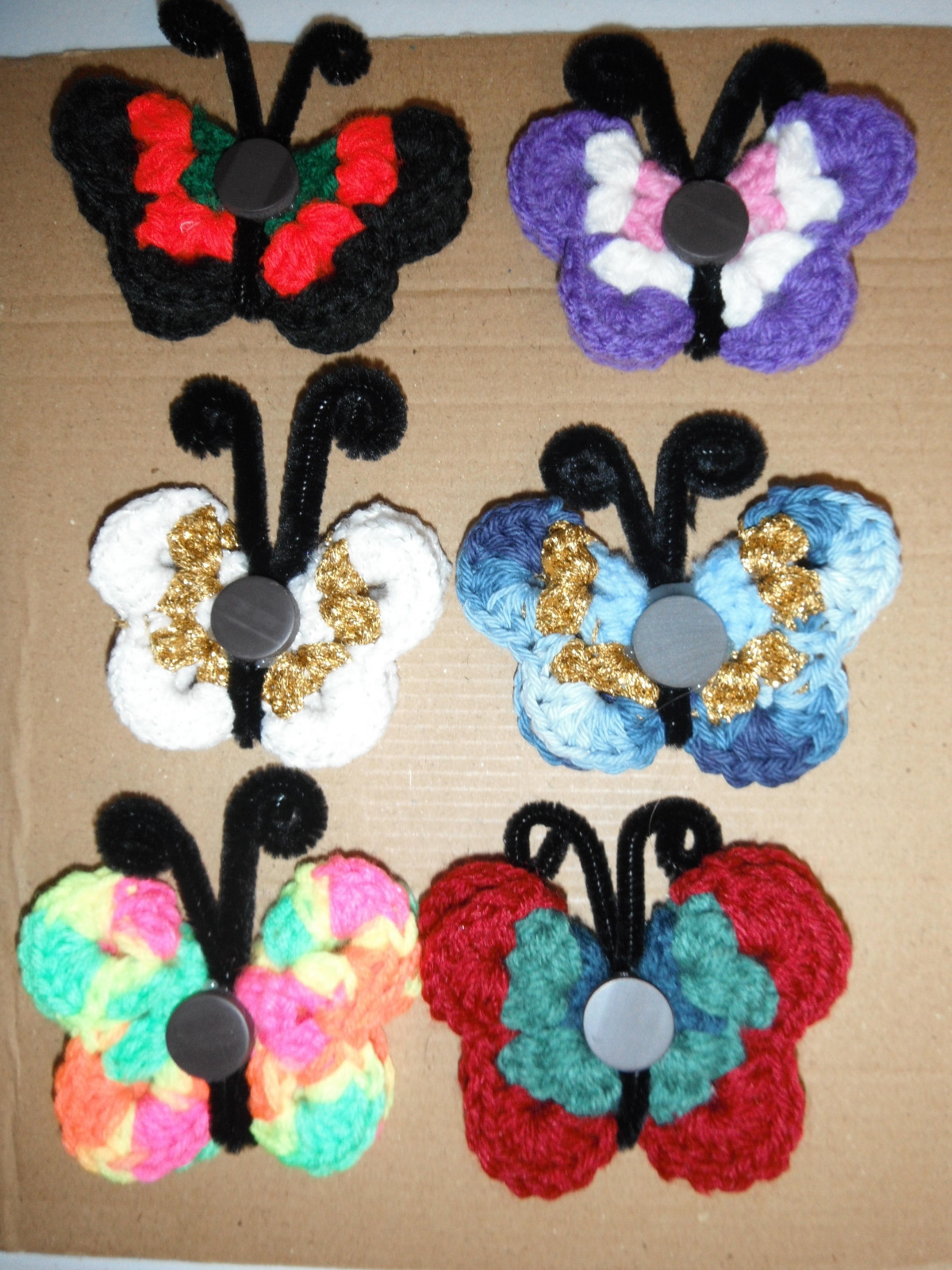Butterfly~Fridge~Magnet~~Crocheted~Set of 6~Party Favor~Gift