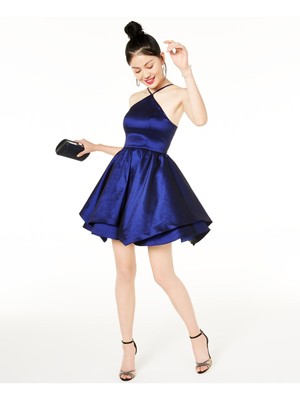 

Женское синее короткое праздничное платье без рукавов SEQUIN HEARTS + расклешенное платье для юниоров, Синий