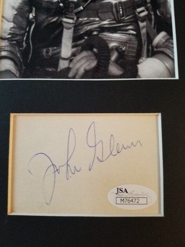 John Glenn signed autographed photo display, in astronaut suit, JSA COA