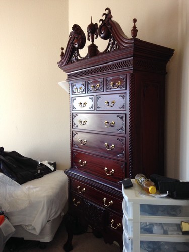 Antique Two Piece Chippendale Bonnet Top Highboy Dresser