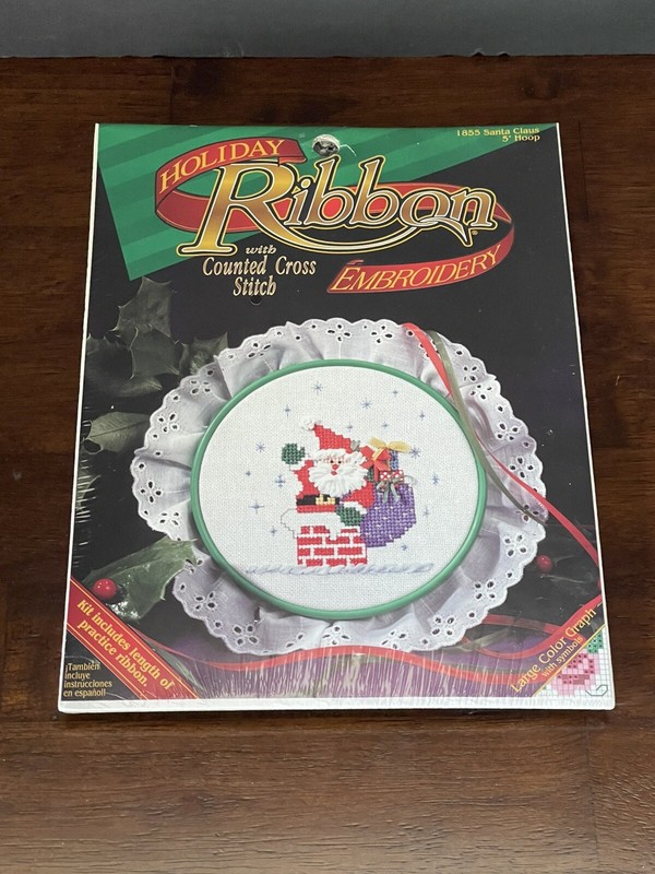 Holiday Ribbon Embroidary With Cross Stitch #1855 “SANTA CLAUS” with