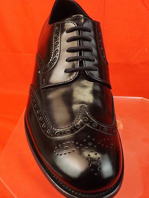 Pre-owned Prada 2ee061 Black Patent Leather Lace Up Wingtip Perforated Oxfords 10 11