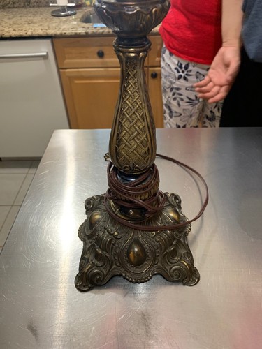 Pair Of Fenton Rose Pink Cranberry Color Lamp Brass Antique 33 Inch