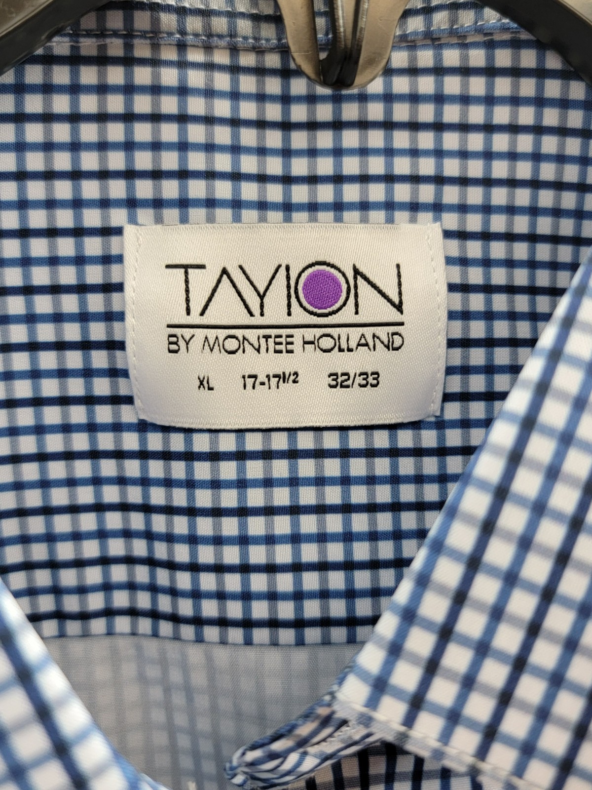 Tayion Collection Slim-Fit Check Dress Shirt Men's XL 17-17.5 32-33 Blue Multi - Picture 12 of 17