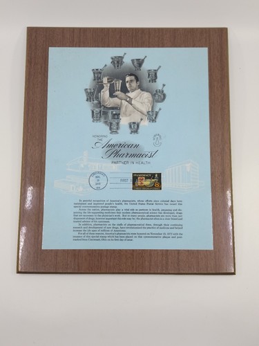 Vintage American Pharmacist Schering Pharmacy Postage Stamp Award 1972 Display