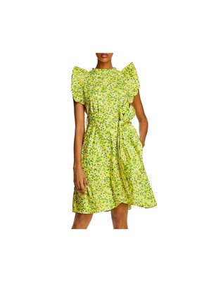 

BANJANAN Женское желтое мини-платье без рукавов с завязками на спине без подкладки + расклешенное платье, Желтый