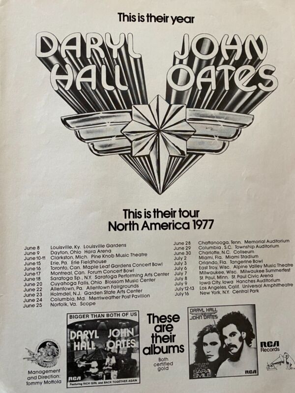 Hall and Oates, 1977 Tour, Full Page Vintage Promotional Ad