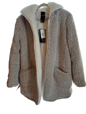 Me Jane NWT Hooded Fleece  Jacket W/Pockets Size XL Super Soft Taupe & Cream