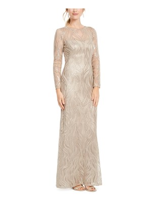 

TADASHI SHOJI Женское бежевое длинное вечернее платье с длинными рукавами, Бежевый