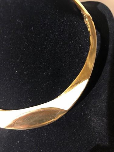 Signed LANVIN PARIS vintage Choker necklace gold Plated White Enamel Modernist