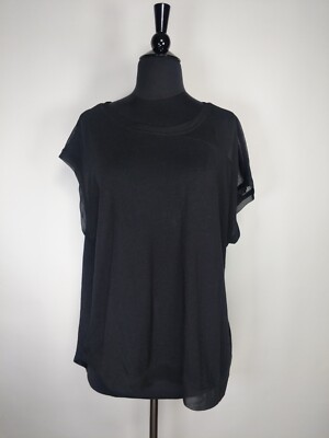 DKNY Black Asymmetric Sheer Panel Top Size XL