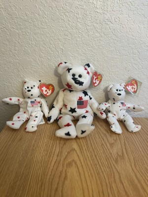 (3) Ty Glory The American Flag Bear Beanie Baby 1998