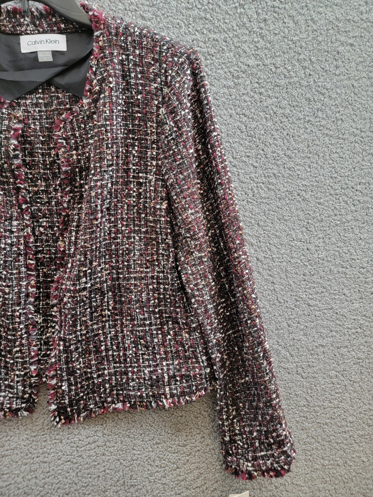 Calvin Klein Tweed Open-Front Wool Blend Blazer Women's 12 Multi Long Sleeve - Picture 6 of 18