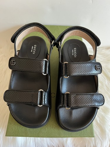 【GUCCI】 black leather sandals （関税送料込） Gucci 37. 5 EU GG Marmont Sandals