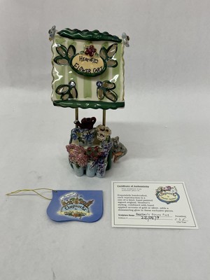 2002 Heather Goldminc Blue Sky Clayworks Heather's Flower Cart Tea Light Holder