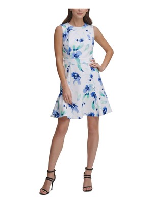 

Женское белое эластичное мини-платье без рукавов с круглым вырезом DKNY Evening Fit + Flare Dress, Белый