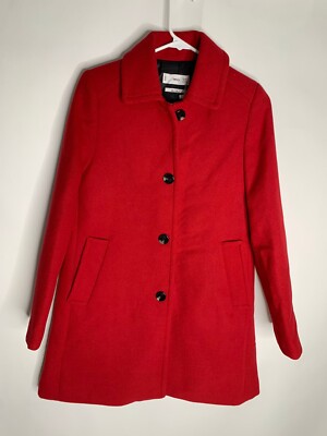 MNG Mango Womens XS Knitted Longline Coat Wool Blend Overcoat Red