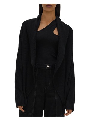

HELMUT LANG Женский черный кардиган в рубчик с длинным рукавом и воротником-шалью с поясом