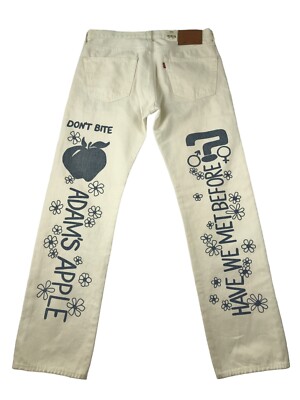 Special Edition Levis 501 Jeans 33x32 White Adams Apple Snake Graphics NEW $128
