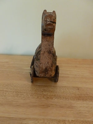 Antique Carved Wood Camel on Wheels Toy. 9