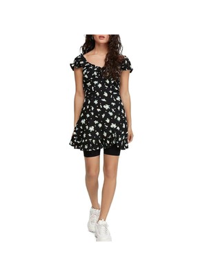 

FREE PEOPLE Женское черное мини-платье с короткими рукавами с цветочным принтом + расклешенное платье. Размер, Черный