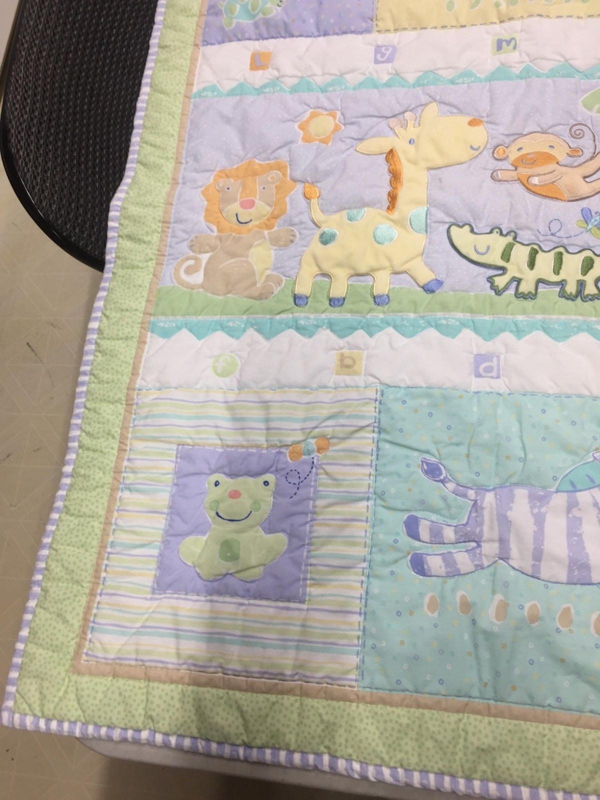 Baby Jungle Animals Nursery Quilt Light Blue Mint Lots of Baby Animals Pastel