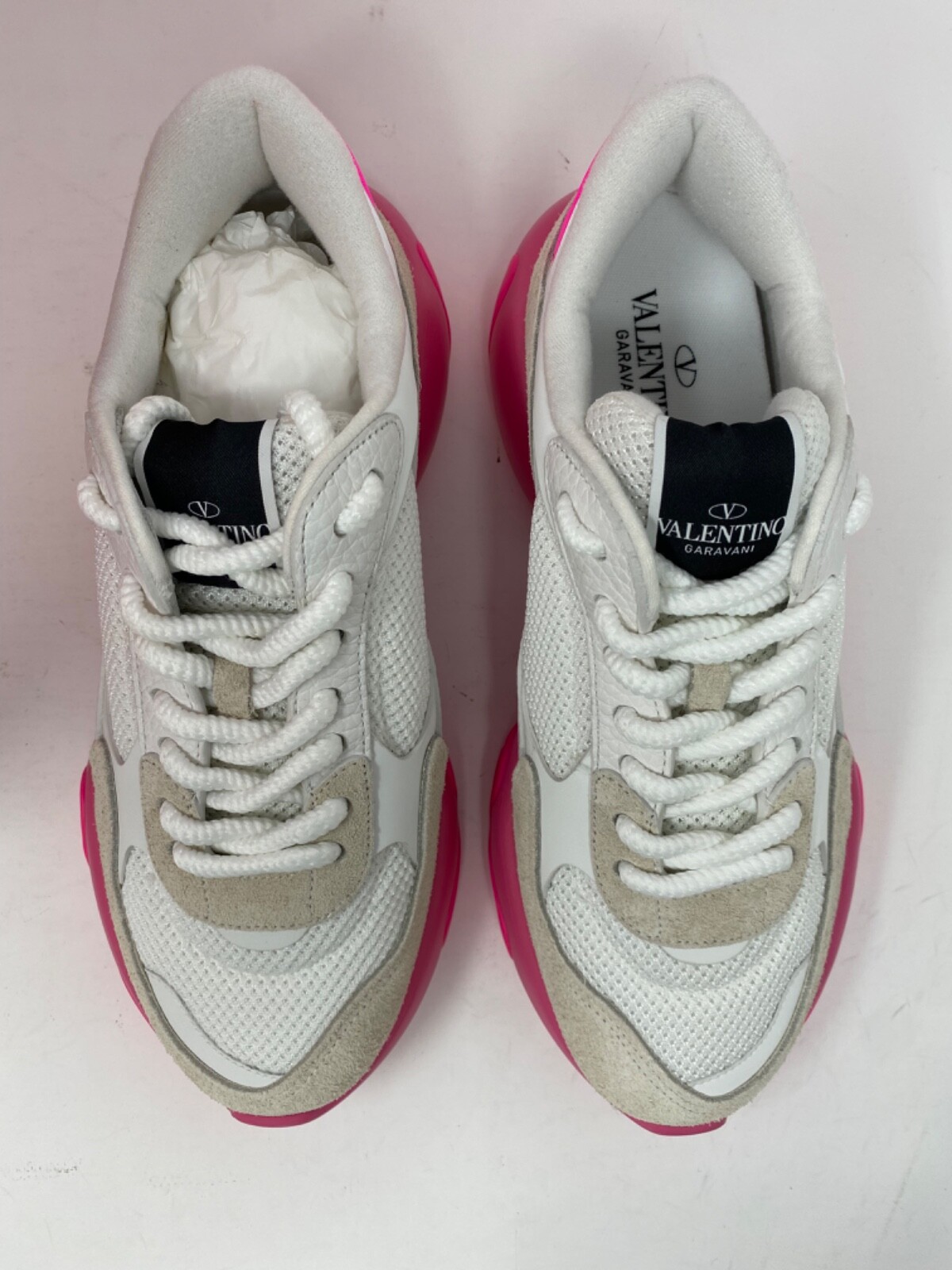 Pre-owned Valentino Garavani Bubbleback Mesh & Suede Chunky Sneakers White Fuchsia Us 8 41