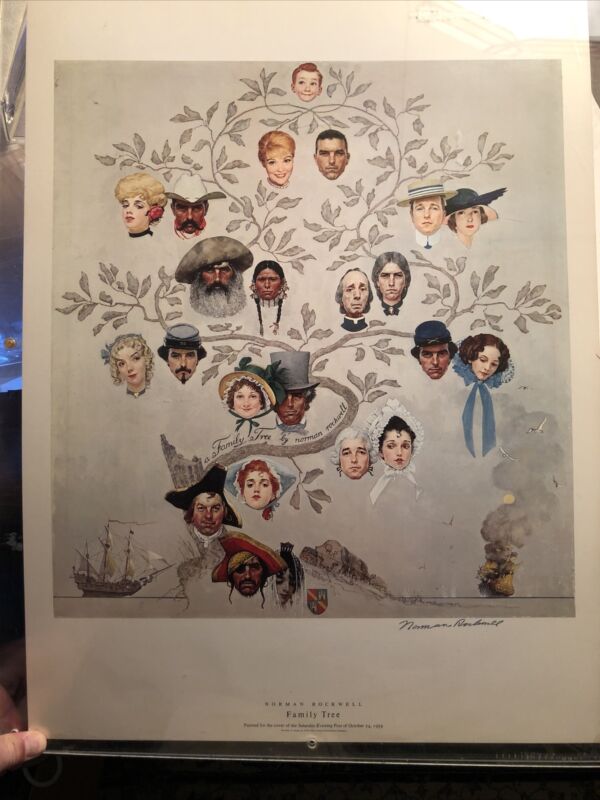 Rare Vintage Norman Rockwell  Hand Signed Autograph Family Tree Lithograph 1959