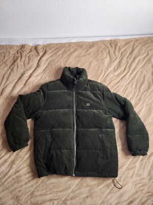 Vintage Levis Corduroy Puffer Jacket Womens Medium Lined Dark Green Full Zip