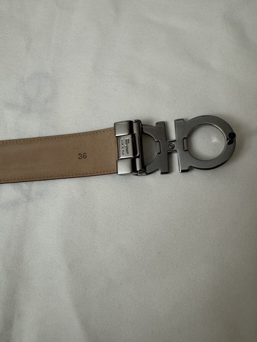 Pre-owned Ferragamo $575 Salvatore  Men's Enamel Double Gancini Leather Belt Size 36”/90cm In Black/brown