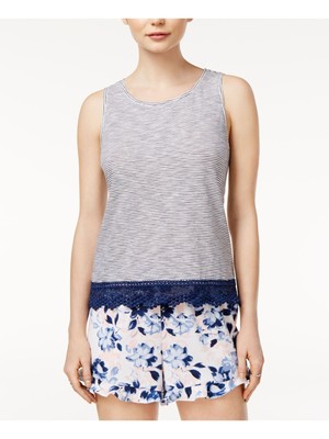 

MAISON JULES Женский темно-синий полосатый топ без рукавов с вырезом под горло Размер, Navy