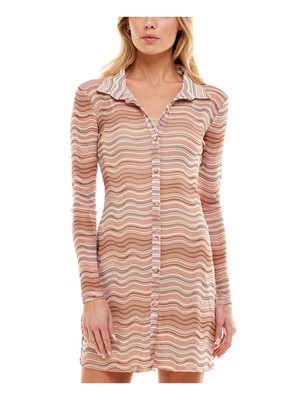 

ULTRA FLIRT Женское прозрачное короткое вечернее платье-рубашка с длинными рукавами и воротником для юниоров, Коричневый