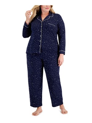 

ALFANI Женская синяя пижама с зубчатым воротником и пуговицами, прямые брюки, плюс, Синий