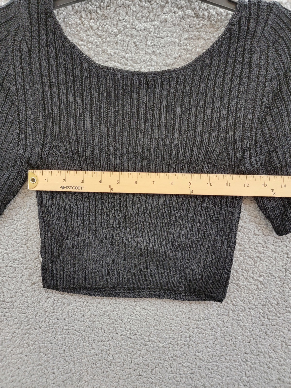 Free People Textured Short Sleeves Crop Sweater Top Women's S Black Pullover - Picture 8 of 17