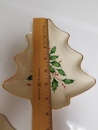 Lot 4 Lenox Demensions Collection Holiday Candy Dish Tree Shaped Holly & Berries
